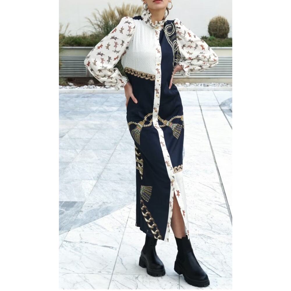 Mucho Gusto Düsseldorf Long Blue maxi-length shirt dress Size L